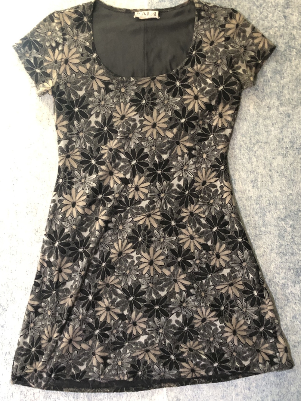 90s Kala Vella Black and Taupe Sheer Layered Short Dress Y2k